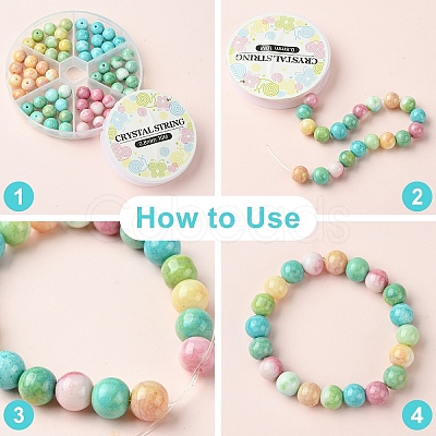 60Pcs 6 Colors Ombre Effect Dyed Crackle Glass Round Beads Strands GLAA-YW0003-60-1