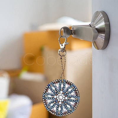 Acrylic Diamond Flat Round Pendant Keychain Kits PW-WG62905-01-1