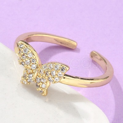 Adjustable Brass Micro Pave Clear Cubic Zirconia Cuff Rings RJEW-G096-42G-1