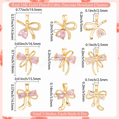 12Pcs 3 Style Brass Micro Pave Cubic Zirconia Pendants KK-BBC0019-52-1