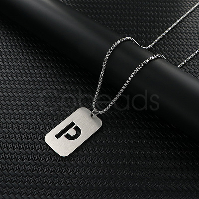 Rectangle with Hollow Out Letter 201 Stainless Steel Pendant Necklaces FS-WG34D20-07-1