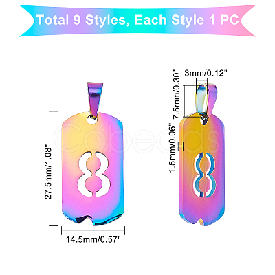 9Pcs 9 Style PVD Vacuum Plating 304 Stainless Steel Pendants STAS-UN0024-06-1