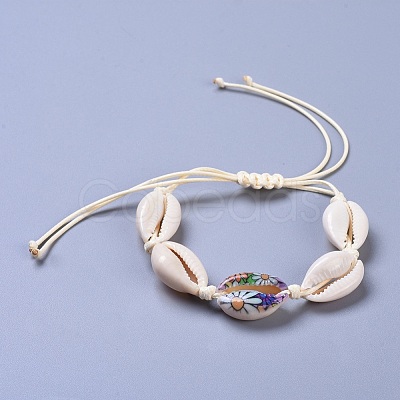 Adjustable Cowrie Shell Braided Bead Bracelets BJEW-JB04272-1