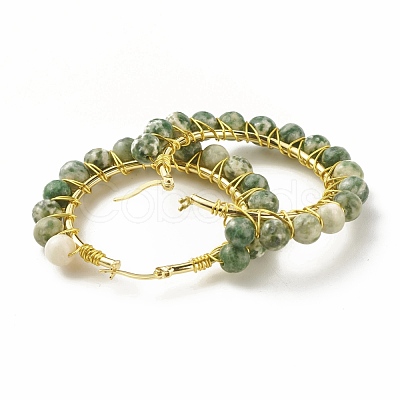 Natural Green Spot Jasper Beaded Hoop Earrings for Women EJEW-C003-03F-RS-1
