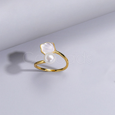 Natural Freshwater Pearl with Natural Shell Cuff Rings WGACE42-03-1