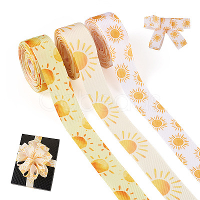 3Rolls 3 Colors Sun Pattern Polyester Ribbon OCOR-TA0003-30-1