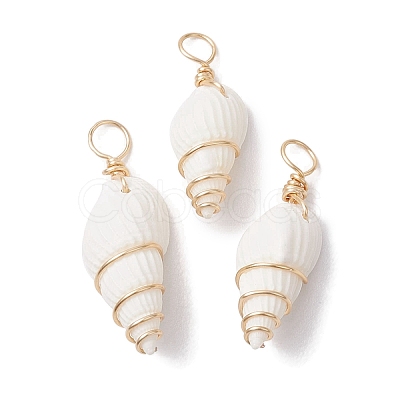 Natural Trumpet Shell Copper Wire Wrapped Pendants PALLOY-JF02683-01-1