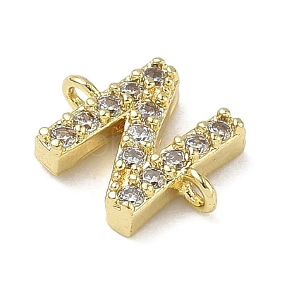 Brass Micro Pave Clear Cubic Zirconia Letter Links Connector Charms KK-I382-07G-N-1