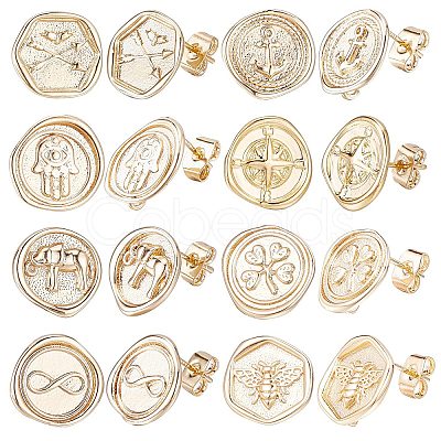 CREATCABIN 16Pcs 8 Style Brass Stud Earring Findings KK-CN0001-90-1