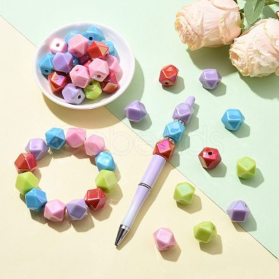 50Pcs 5 Colors UV Plating Opaque Acrylic Beads OACR-FS0002-87-1