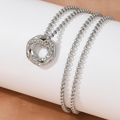 304 Stainless Steel Crystal Rhinestone Hexagon Pendant Necklaces for Women NJEW-F339-04P-1