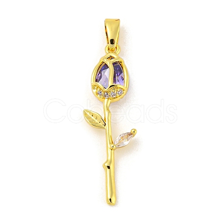 Rose Flower for Valentine's Day Golden Rack Plating Brass Micro Pave Cubic Zirconia Pendants KK-R153-01A-G-1
