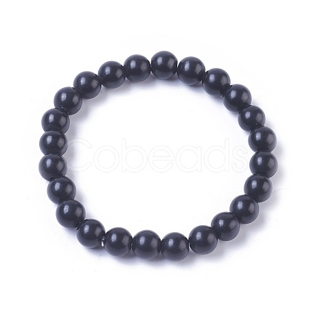 Natural Black Stone Stretch Bracelets G-K298-07-1