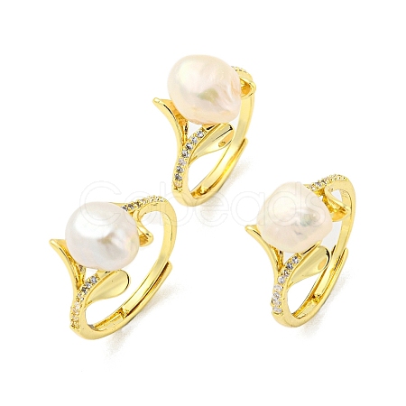 Natural Pearl Flower of Life Adjustable Ring RJEW-H220-26G-1