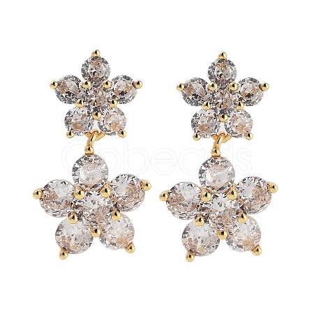 Rack Plating Flower Brass Stud Earrings EJEW-N055-44G-RS-1