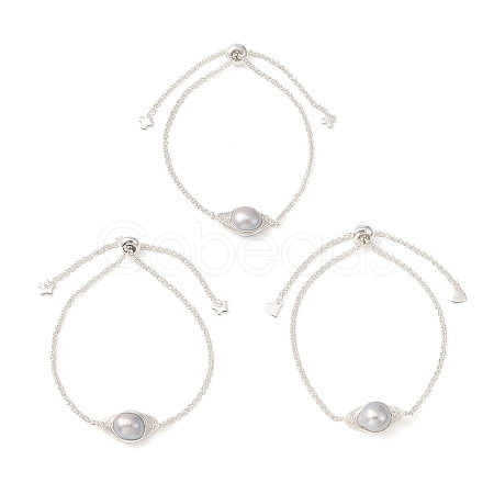 Natural Pearl Link Slider Bracelet BJEW-JB09449-02-1