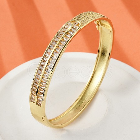 Brass Micro Pave Clear Cubic Zirconia Hinged Bangles for Women BJEW-K274-11G-1