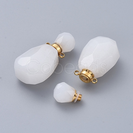 Faceted Natural White Jade Openable Perfume Bottle Pendants G-E564-10A-G-1
