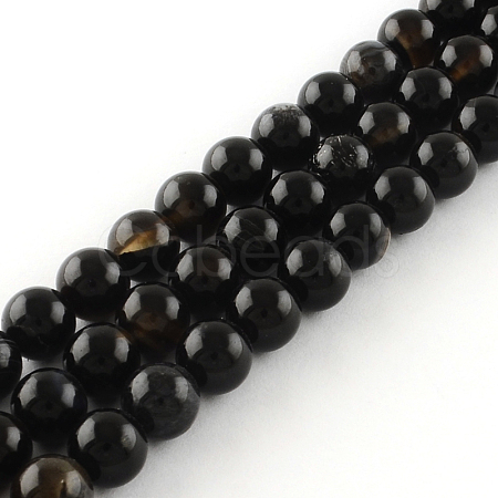 Dyed & Heated Natural Black Agate Round Bead Strands G-R342-4mm-01-1