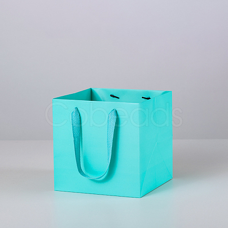 Solid Color Kraft Paper Gift Bags with Ribbon Handles PAAG-PW0001-103B-08-1
