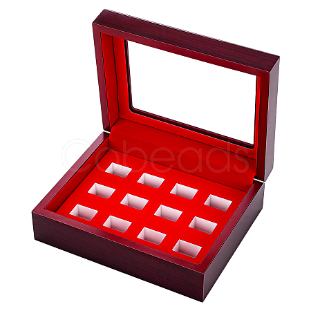 12-Slot Wooden Champion Rings Storage Boxes with Clear Acrylic Window Lid CON-WH0089-287-1