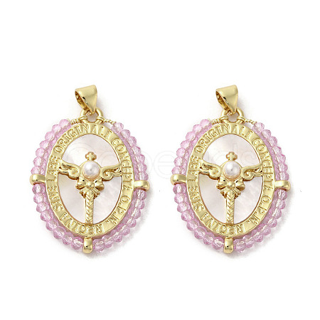Brass Pave Shell Pendants KK-I708-01C-G-1