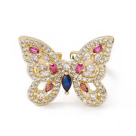 Colorful Cubic Zircon Butterfly Open Cuff Ring RJEW-B043-05-1