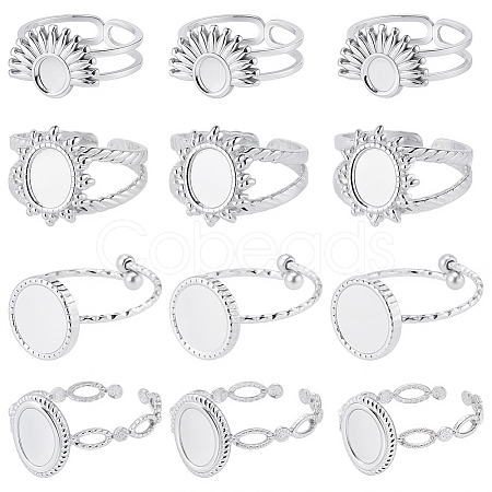 16Pcs 4 Styles 304 Stainless Steel Ovsl Cuff Ring Components RJEW-SC0001-38-1