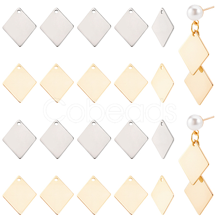 120Pcs 2 Colors 201 Stainless Steel Pendants STAS-BBC0010-53-1