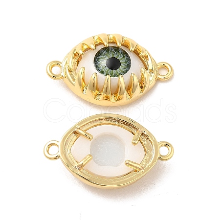 Evil Eye Resin Brass Connector Charms RESI-E026-01G-04-1