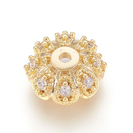 Multi-Petal Brass Micro Pave Cubic Zirconia Bead Caps ZIRC-F088-038G-1