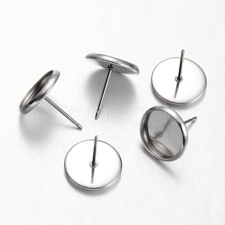 Tarnish Resistant Flat Round Stainless Steel Stud Earring Settings X-STAS-M227-10mm-1