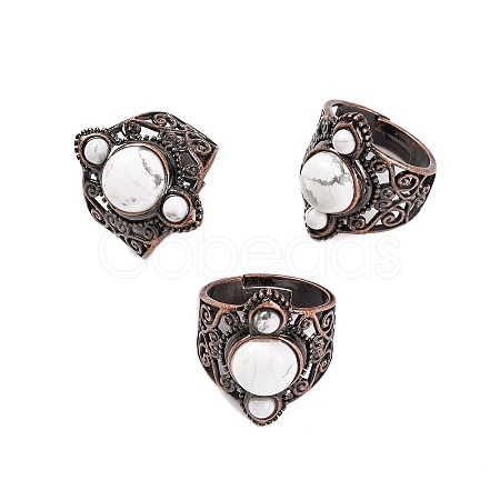 Natural Howlite Retro Finger Rings RJEW-B067-01R-20-1