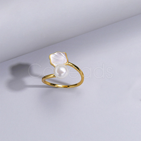 Natural Freshwater Pearl with Natural Shell Cuff Rings WGACE42-03-1