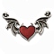 Halloween Alloy Enamel Big Pendants, Antique Silver, Devil Heart Wings Charms, Dark Red, 32.5x54x3mm, Hole: 1.4mm & 1.2mm