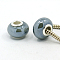 Handmade Porcelain European Beads, with Silver Color Brass Double Cores, Rondelle, Light Steel Blue, 15x10~11mm, Hole: 5mm