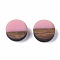 Resin & Wood Cabochons, Flat Round, Pink, 10x2.5~4mm