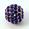 Alloy Rhinestone Beads, Grade A, Round, Golden Metal Color, Sapphire, 10mm