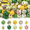 100Pcs 10 Styles Fruit Printed Wood European Beads WOOD-YW0001-86-1
