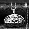 Oval with Skull 304 Stainless Steel Pendant Necklaces NJEW-K253-31P-1