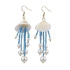 Glass & Natural Shell & Non-magnetic Synthetic Hematite Dangle Earrings EJEW-MZ00383-03-2
