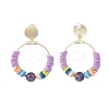 Natural Amethyst & Polymer Clay Beaded Big Ring Dangle Stud Earrings EJEW-TA00075-01-2