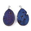 Electroplate Natural Druzy Geode Agate Pendants G-S344-59A-02-2