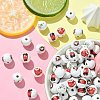 80Pcs 4 Styles Coffee Printed Wooden European Beads WOOD-CJ0001-82-5