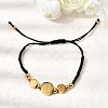 Adjustable 304 Stainless Steel Flat Round with Saint Benedict Braided Bead Bracelets for Women BJEW-K295-03G-02-2