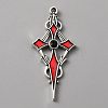 Jet Rhinestone Cross Pendatn with Red Enamel ENAM-WH0001-06AS-03-1