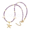 Synthetic Turquoise & Natural Amethyst Faceted Round Beaded Starfish 304 Stainless Steel Pendant Necklaces for Women NJEW-JN05459-5