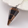Platinum Tone Brass Tiger Eye Cone Hexagonal Pointed Dowsing Pendulums X-MAK-M015-01D-2