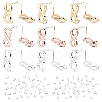 DICOSMETIC 18Pcs 3 Colors 304 Stainless Steel Stud Earring Findings STAS-DC0010-87-1