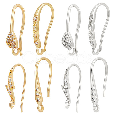 16Pcs 8 Style Brass Micro Pave Clear Cubic Zirconia Earring Hooks KK-BBC0012-30-1
